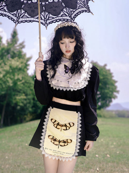 Graphic Print Lace Ruffle Skirt NA8286