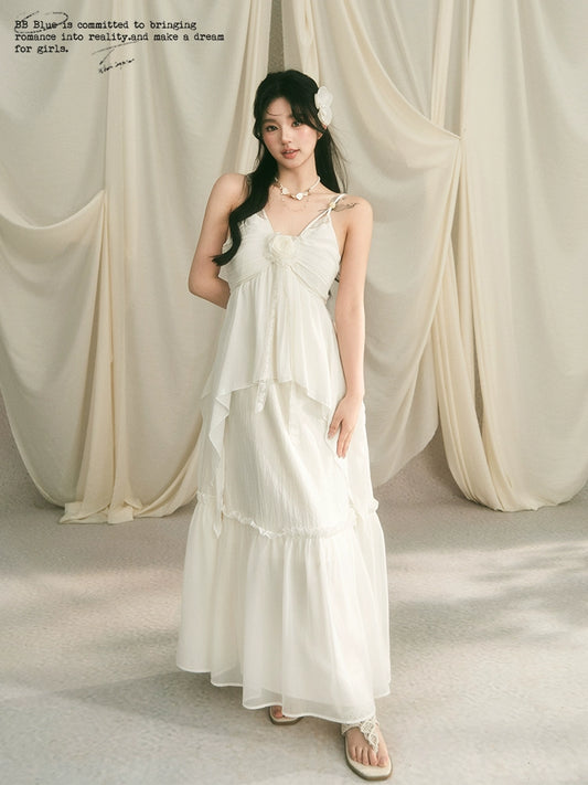 Brooch Decor White Camisole Dress NA7405