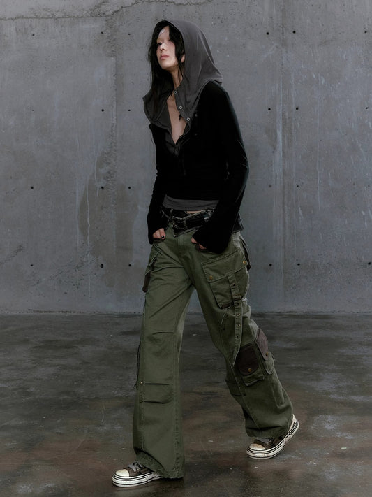 Multi Pocket Low Waist Straight Leg Cargo Pants NA6036