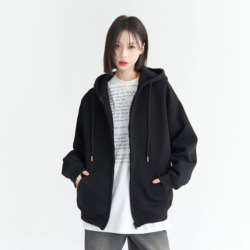 Simple Basic Oversize Zipper Hoodie NA2757