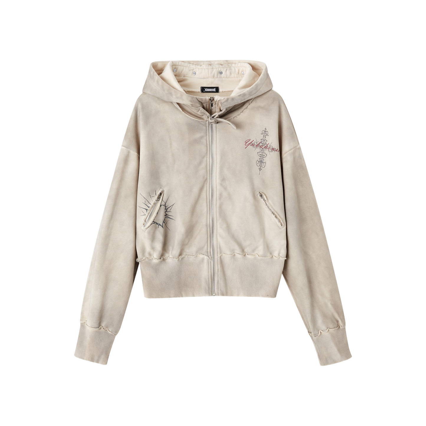 Washed Damage Oversize Zipper Hoodie NA8877