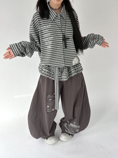 Letter Print Elastic Waist Wide Leg Sweatpants NA9291