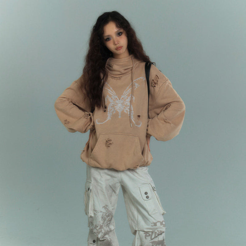 Damage Washed Graphic Design Pullover Hoodie NA8904