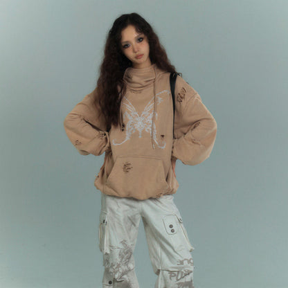 Damage Washed Graphic Design Pullover Hoodie NA8904