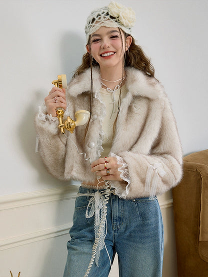 Short Lace-Trimmed Fake Fur Jacket NA6912