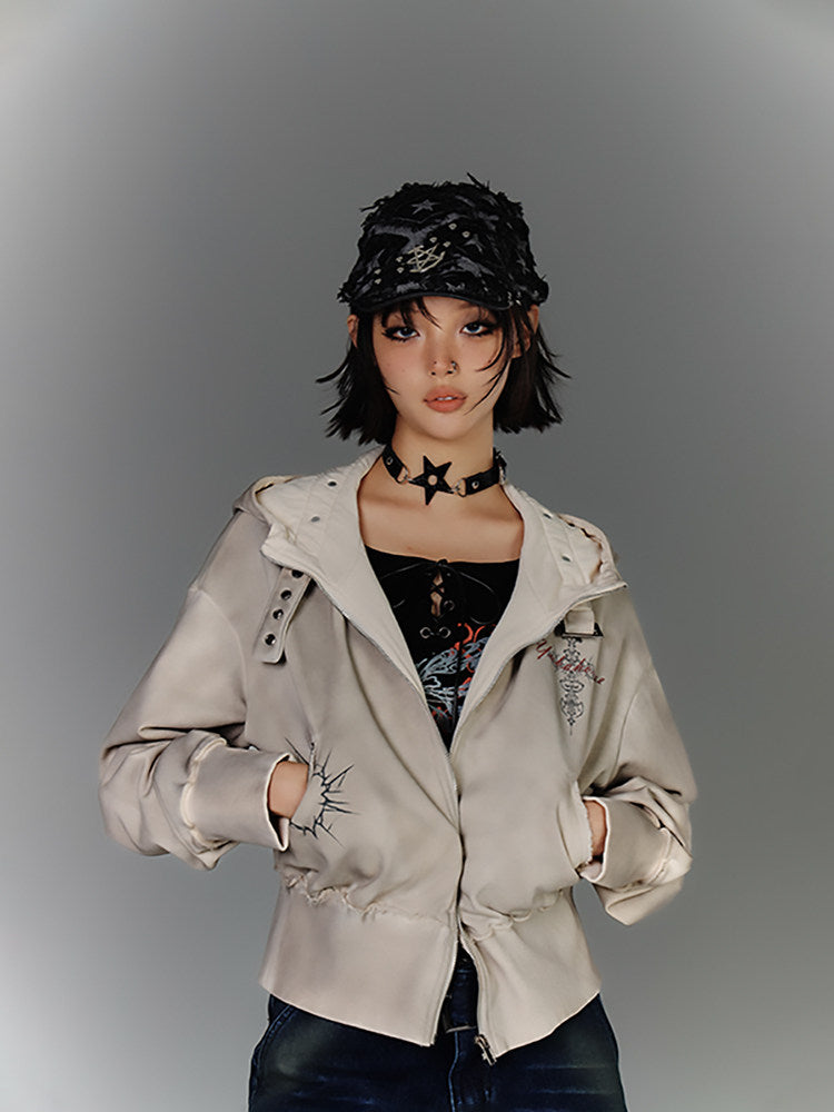 Washed Damage Oversize Zipper Hoodie NA8877