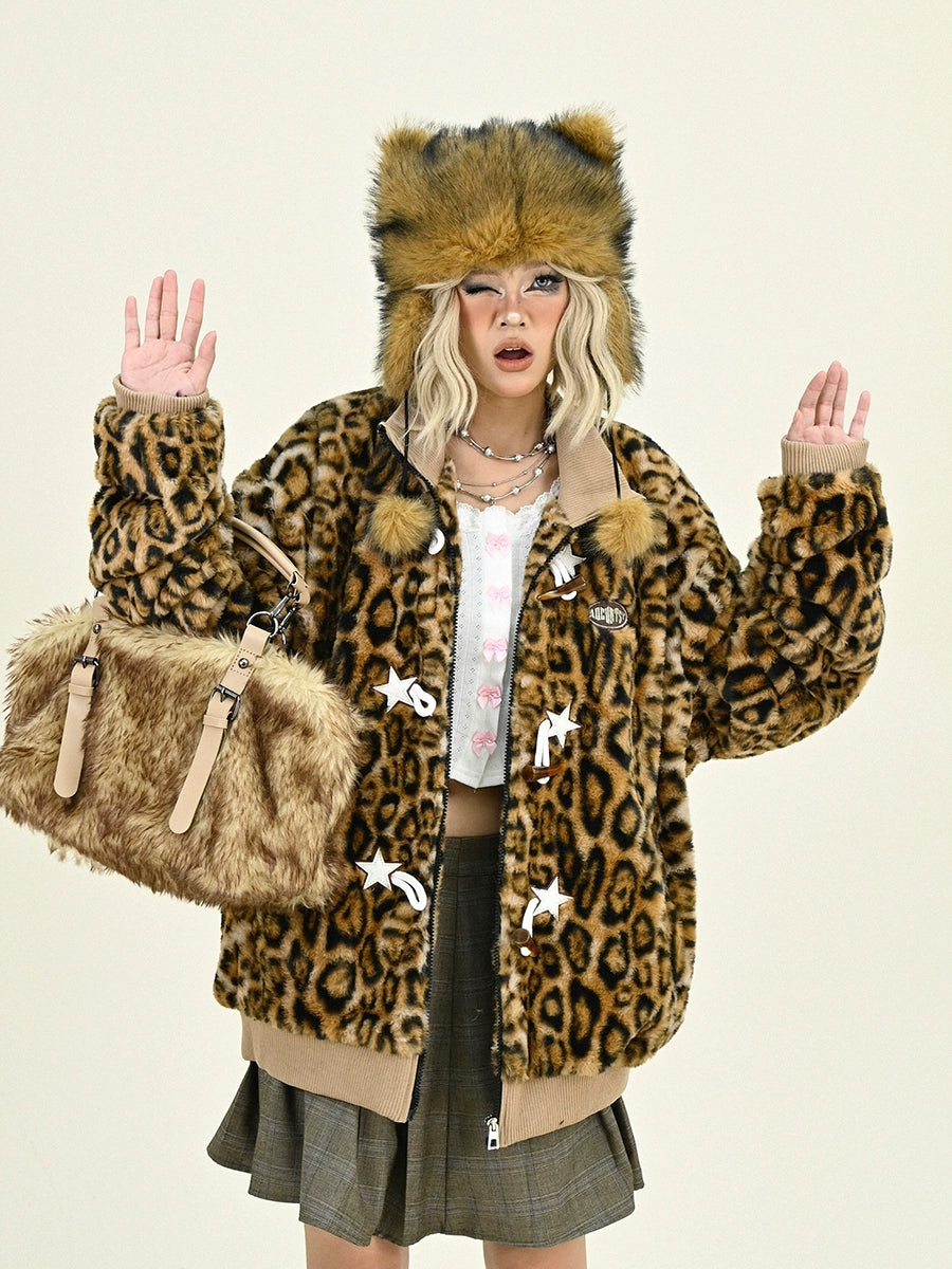 Leopard Print Toggle Puffer Jacket NA6454