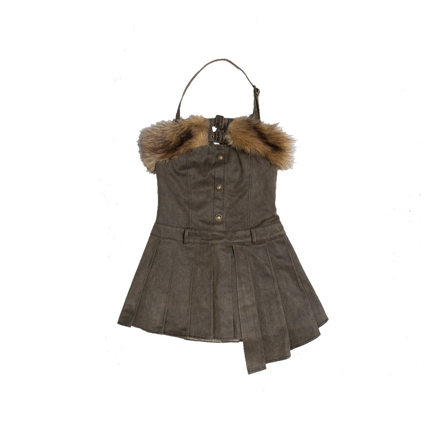 Heavy-Duty Punk Suspender Dress & Detachable Fake Fur Belt NA6154