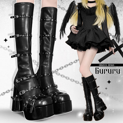 Cross Gothic Belted Platform Boots NA8474