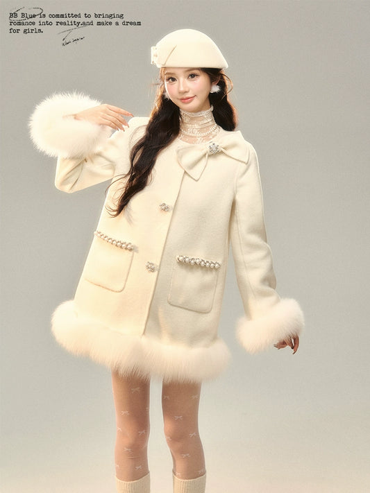 Bow Pearl Fake Fur Jacket  NA7543