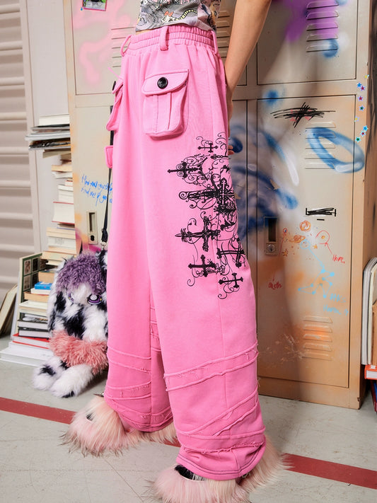 Graffiti Design Wide-Leg Sweatpants NA6612