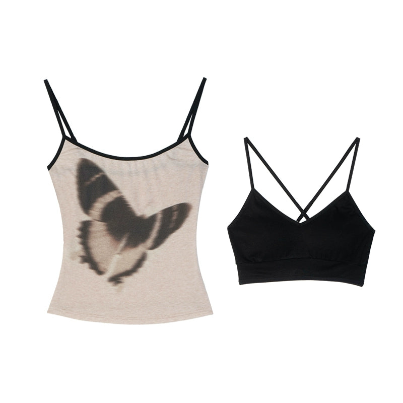 Two Piece Set Butterfly Print Camisole NA4382