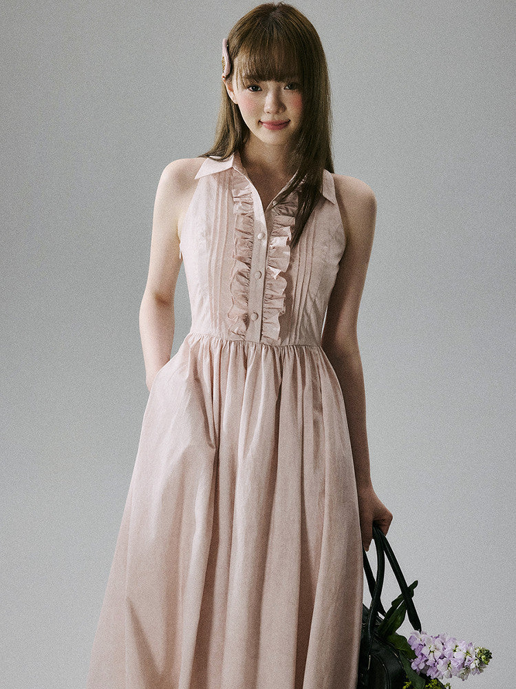 Halterneck Pocket Long Skirt Dress NA8803