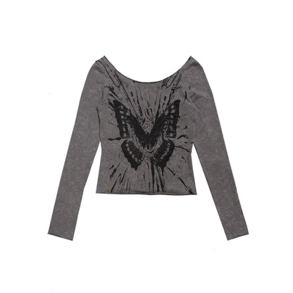 Butterfly Ink Print Long Sleeve T-Shirt NA6120