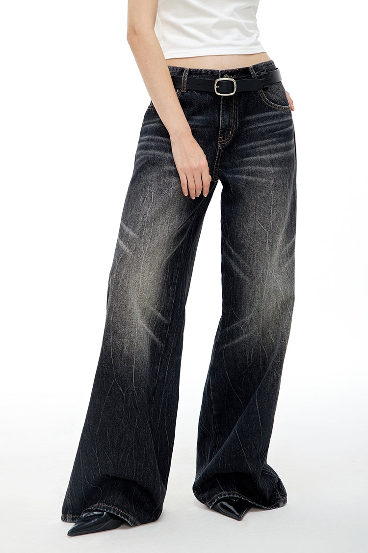 Washed Wide-Leg Buggy Denim Jeans NA4074