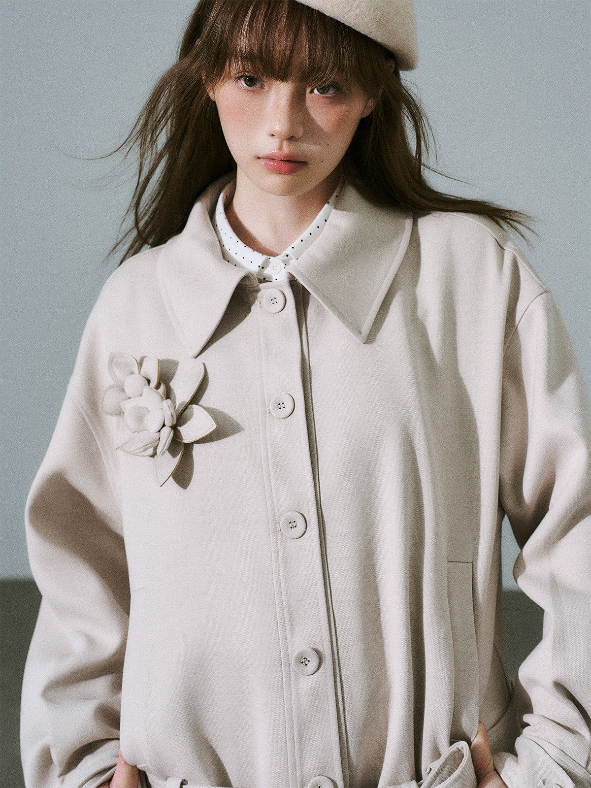 Flower Pleats Tencel Wool Trench Coat NA8817