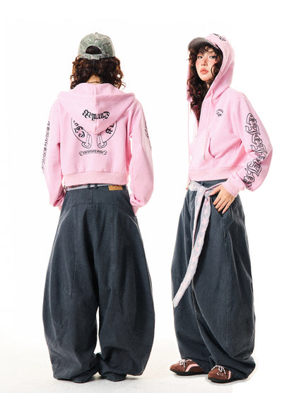 Gothic Logo Print Cropped Zipper Hoodie NA9310