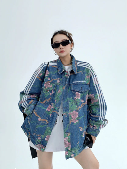 Flower Print Oversized Denim Jacket NA2790