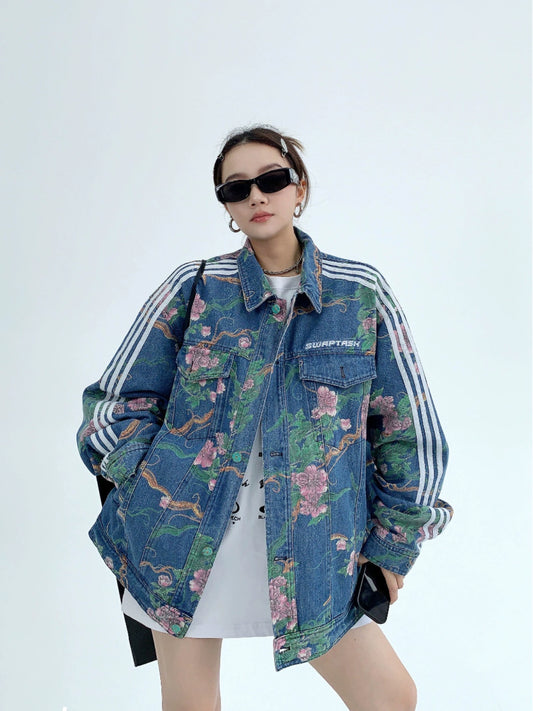 Flower Print Oversize Denim Jacket NA2790