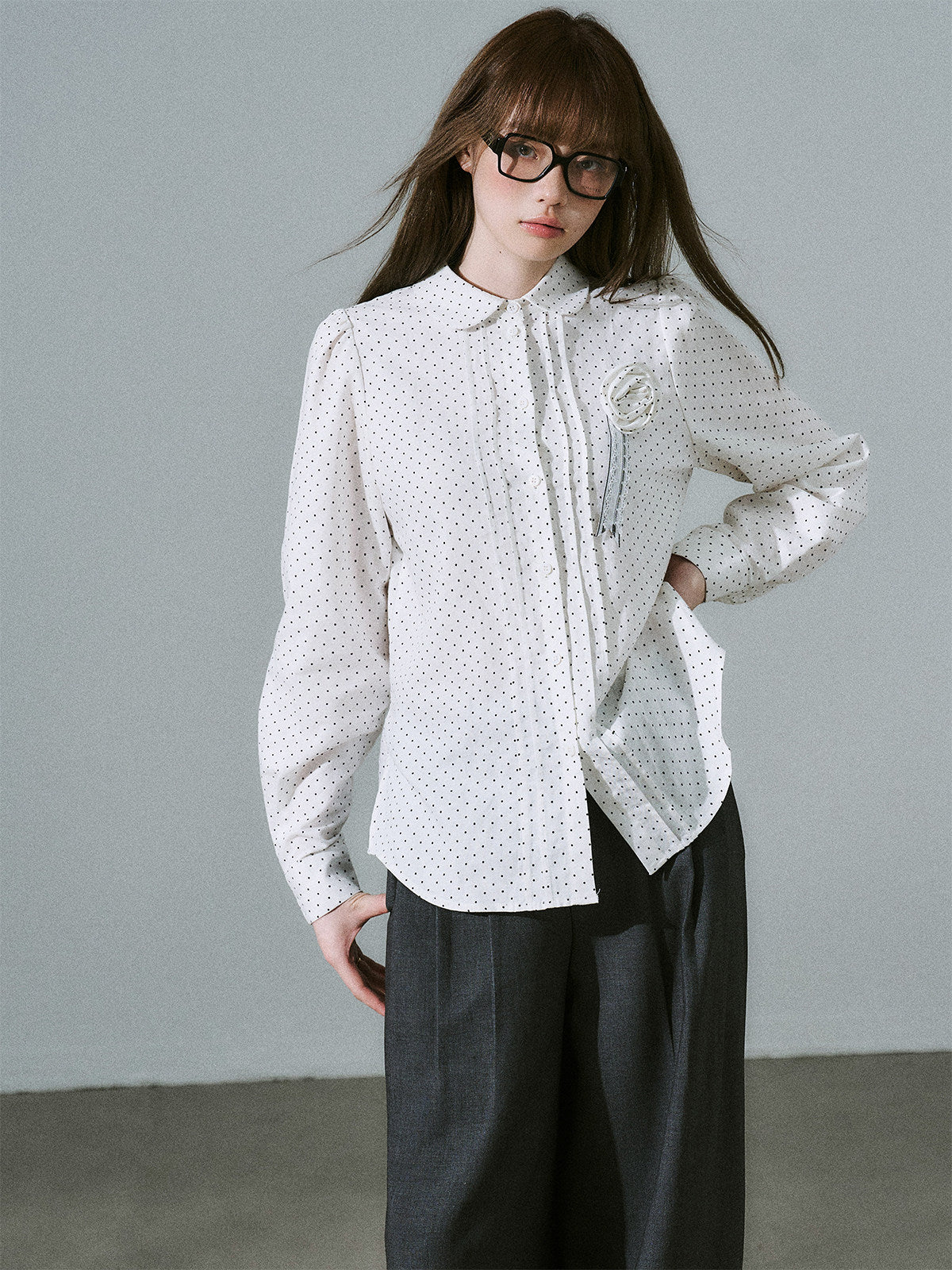 Lace & Flower Detail Stripe Long Sleeve Shirt NA8843