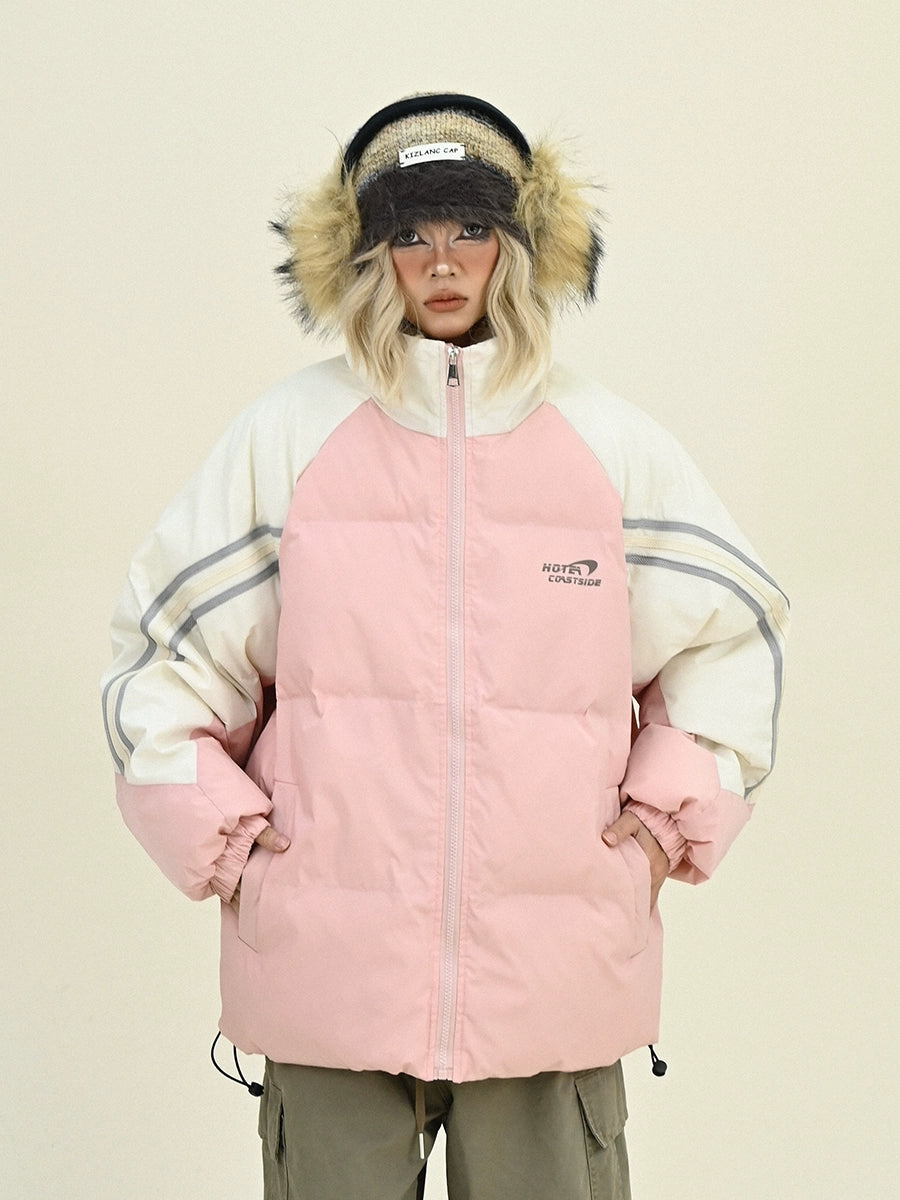 Colorblock Triple-Stripe Standing Neck Puffer Jacket NA6466