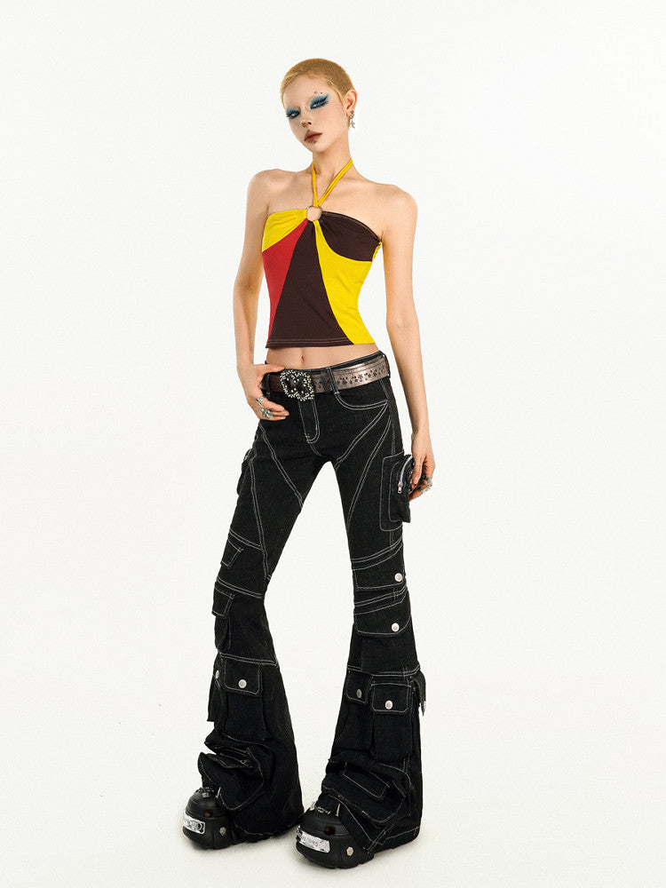 Utility Multi-Pocket Flare Cargo Denim Jeans NA8627