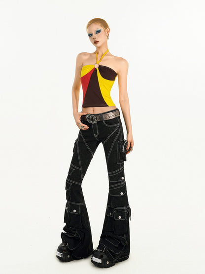 Utility Multi-Pocket Flare Cargo Denim Jeans NA8627