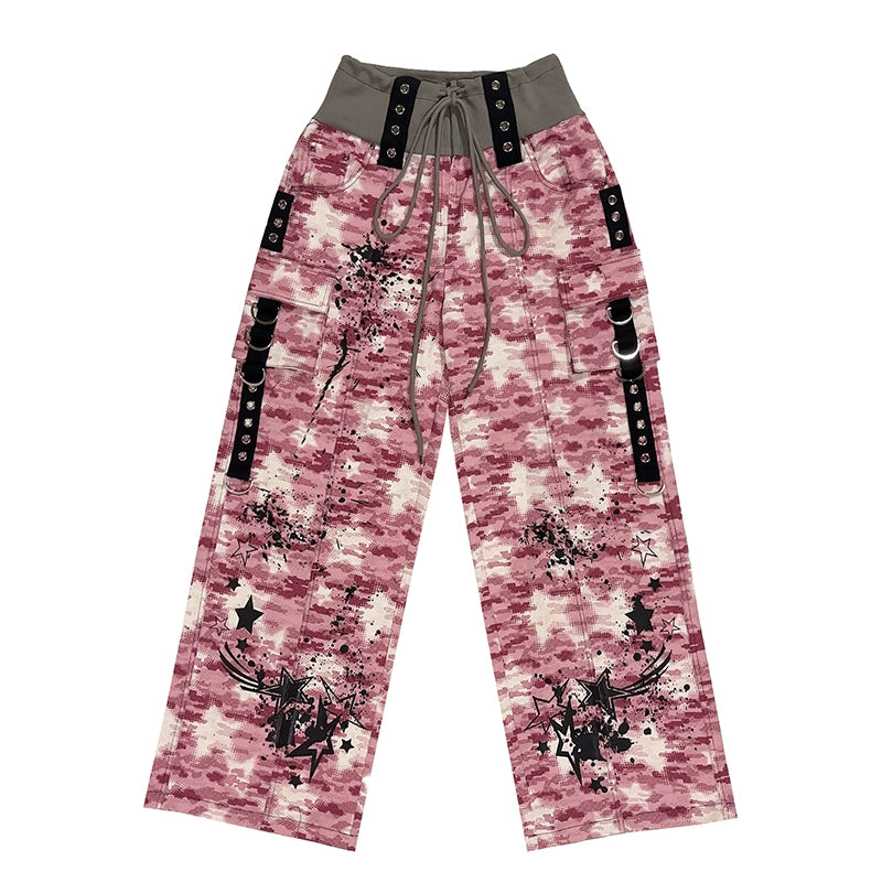 Camouflage Spray Paint Print Denim Jeans NA6629