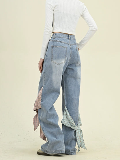 Bow Tie-Waist Wide-Leg Denim Jeans NA6475