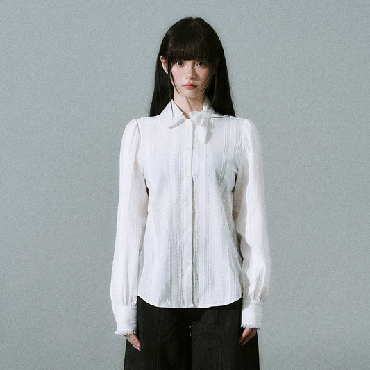 Bow Tie Collar Pleats Detail Blouse NA8859