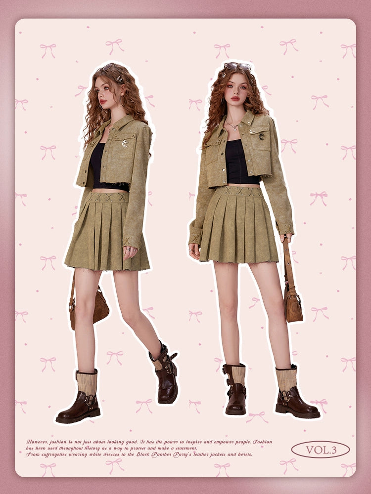 Pleats Short Skirt & Short Jacket  Setup NA6848