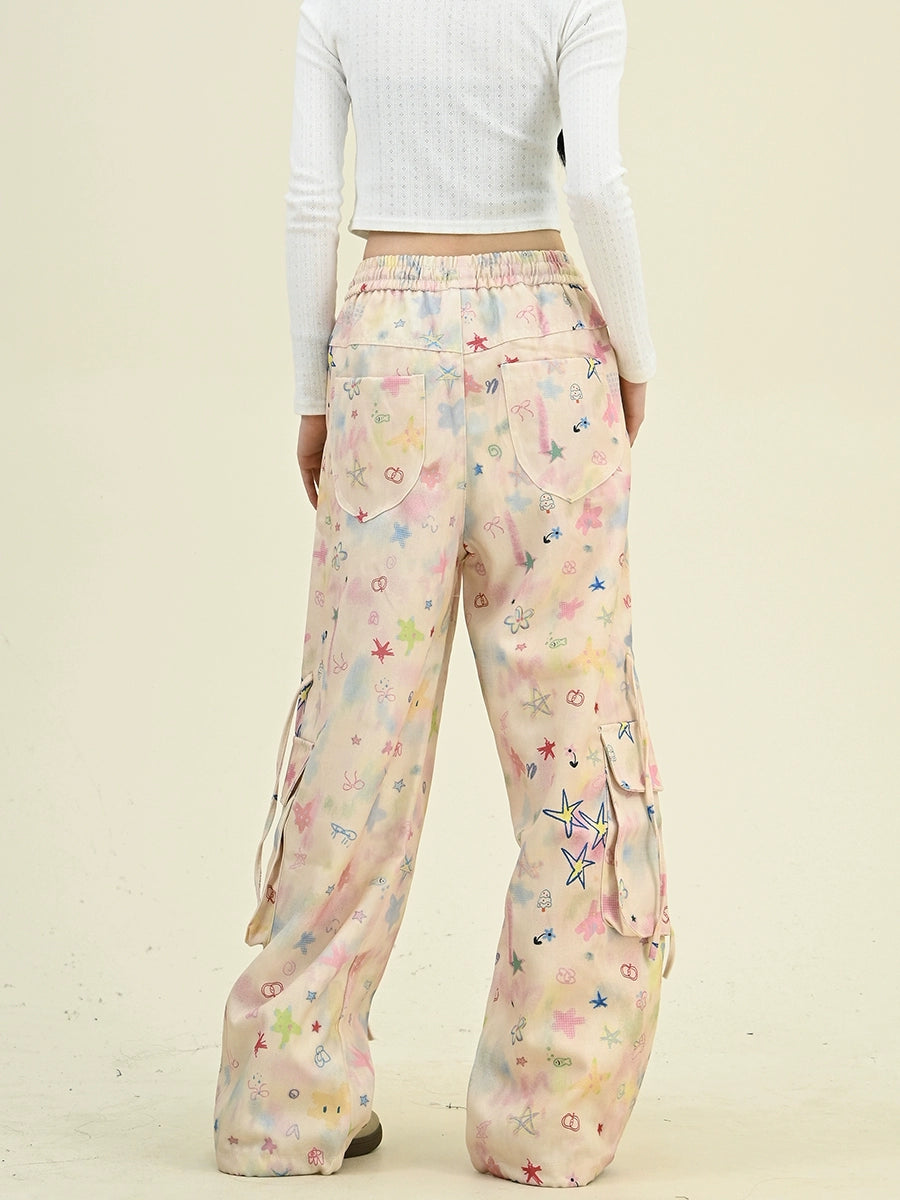 Star Print Wide-Leg Cargo Pants NA6478