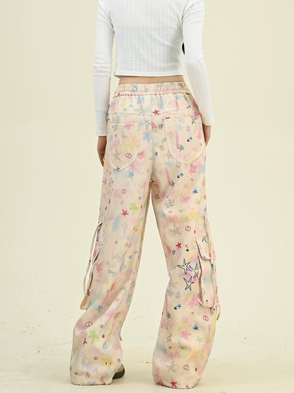 Star Print Wide-Leg Cargo Pants NA6478