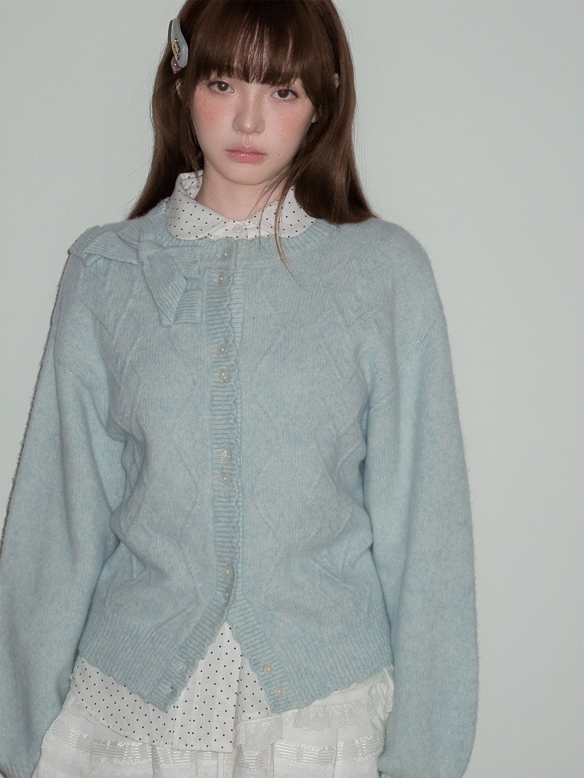 Moonlight Silhouette Bow Detail Wool Knit Cardigan NA8787