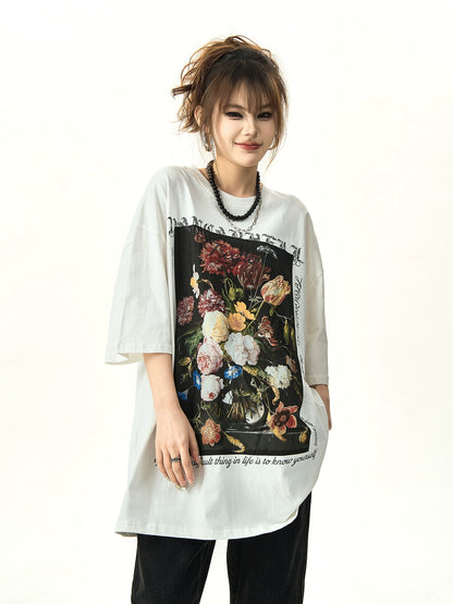 Floral Oil Painting Print Short Sleeved T-shirt NA2975