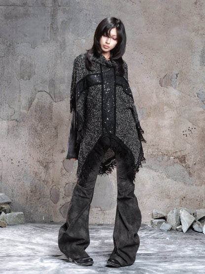 Punk Cross Cape Asymmetric Fringe Knit Sweater NA8355