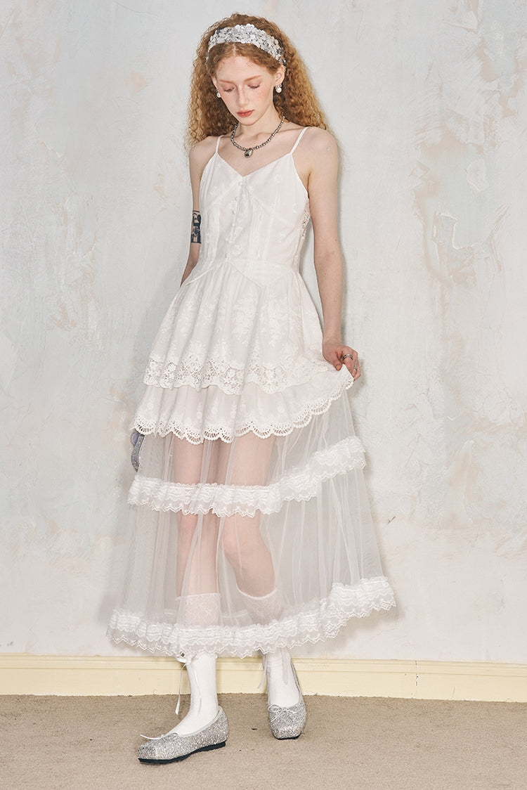 Embroidery Lace Camisole Long Dress NA5404