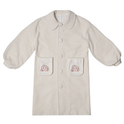 Puff Sleeve Doll Print Wool Coat NA8312