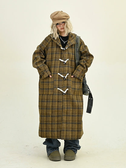 Plaid Hooded Long Coat NA6463