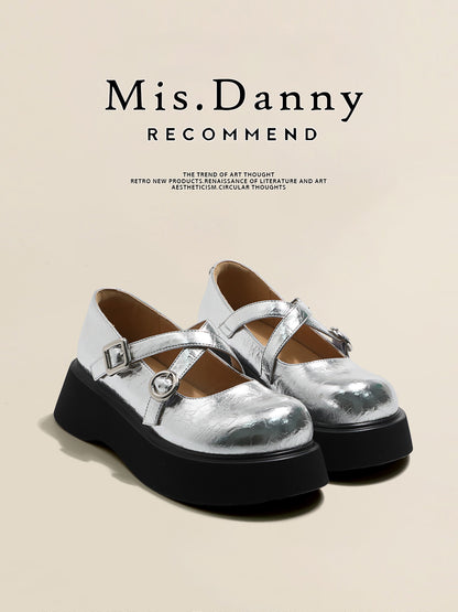 Platform Round Toe Shallow Mary Janes Leather Shoes NA8716