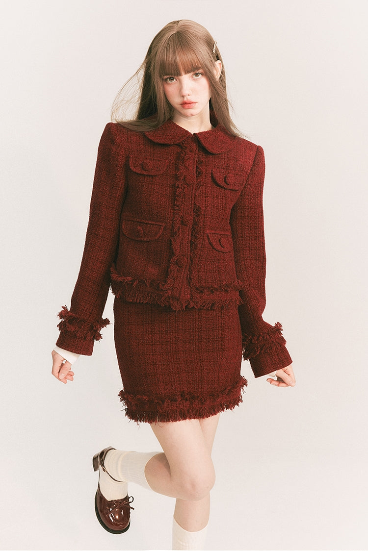 Round Collar Tweed Jacket & A-Line Tweed Skirt Setup NA5863