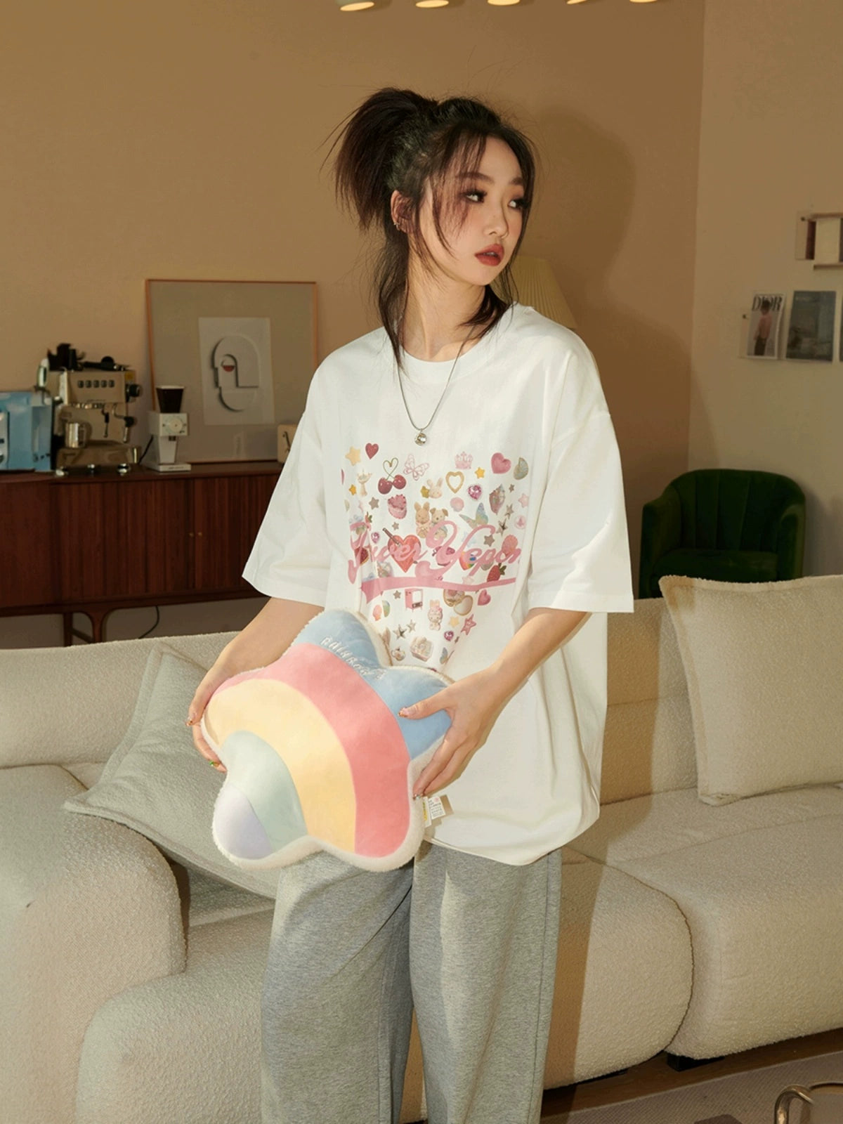 Printed Oversized Short Sleeve T-Shirt NA2681