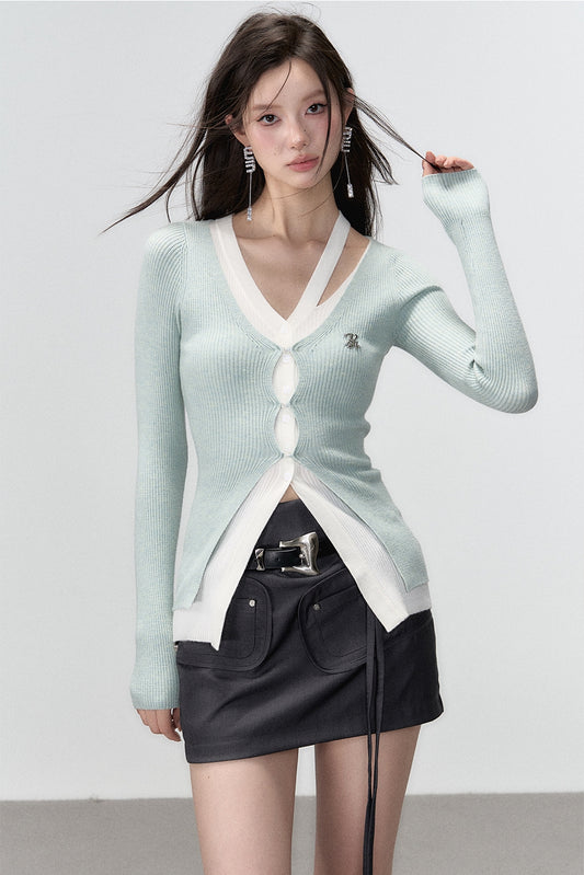 Fake Layered Long Sleeve Knit Cardigan NA5120