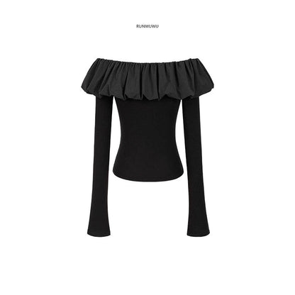 Ruffle Leaf Straight Neck Top NA4257