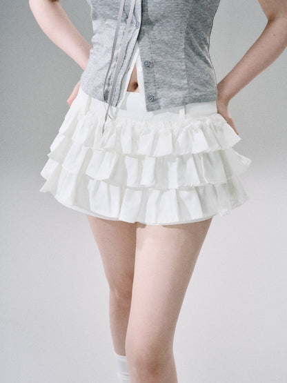 Sweet Girly Lace Ruffle Cargo Skirt NA8816
