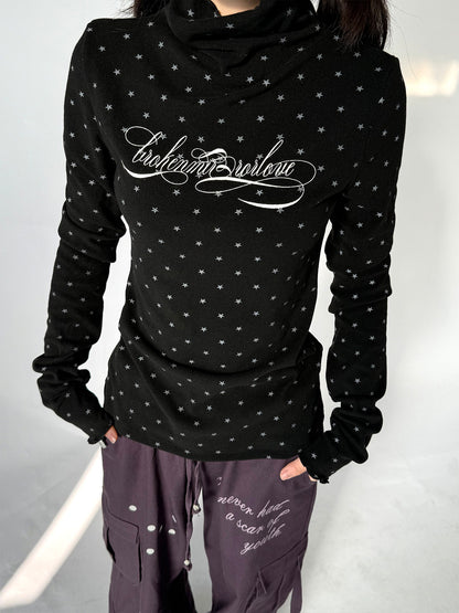 Polka Dot Print High-Neck Long Sleeve T-Shirt NA9255