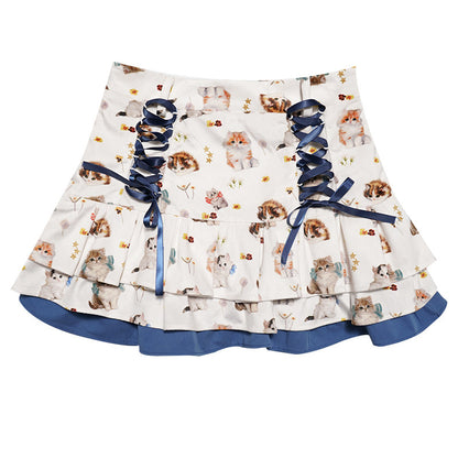 Flower Print Bow Skirt NA8271-K