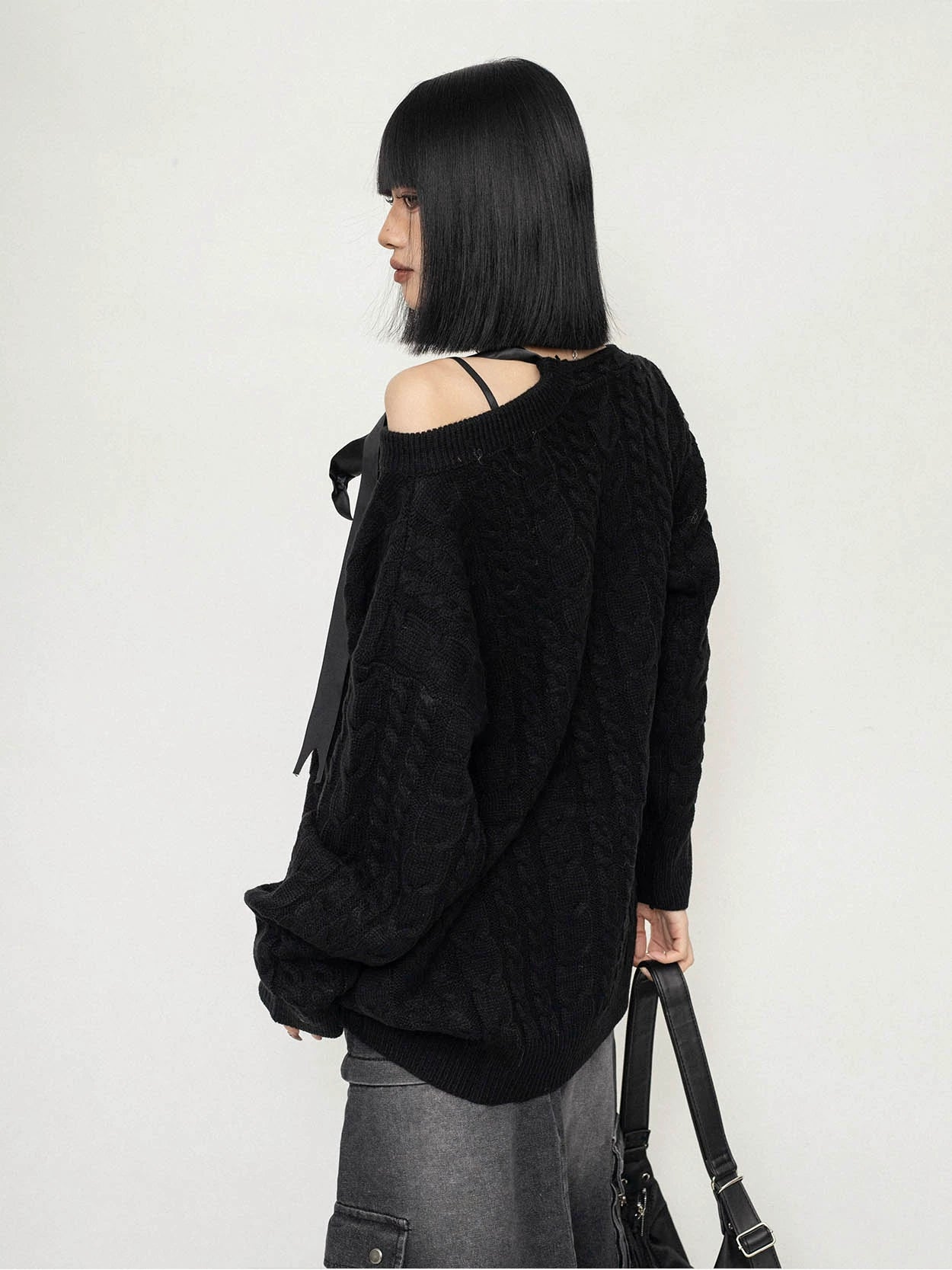 Oblique Neck Oversize Knit Sweater NA2630