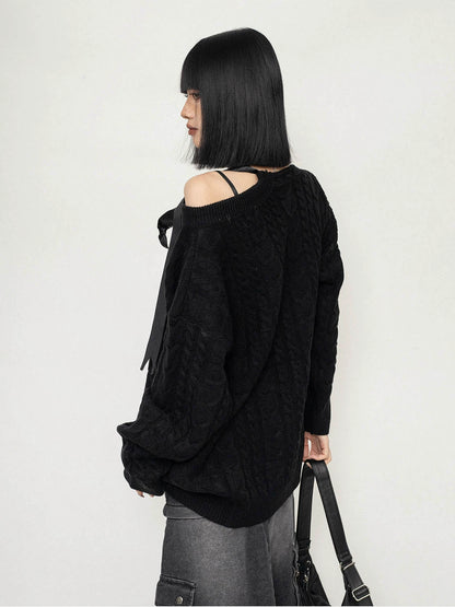 Oblique Neck Oversize Knit Sweater NA2630