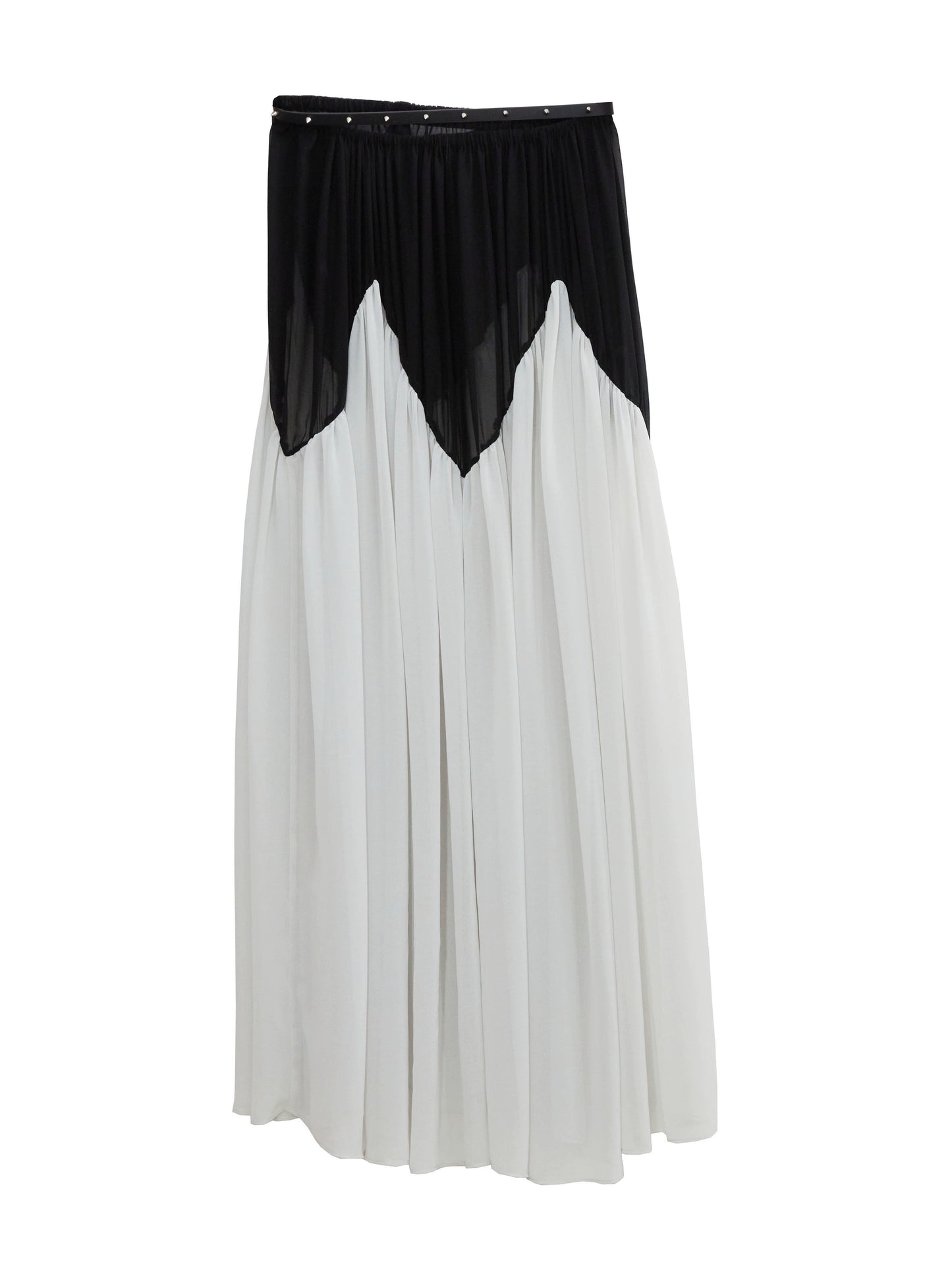 Contrasting Color Long Chiffon Pleated Skirt NA5152